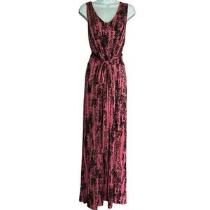 Vintage Nicole Richie Collection Pink & Black Patterned Sleeveless Maxi Dress L